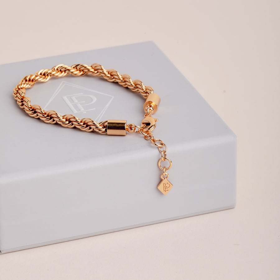 Gold rope chain bracelet for small wrists, made in the USA, with included gift box