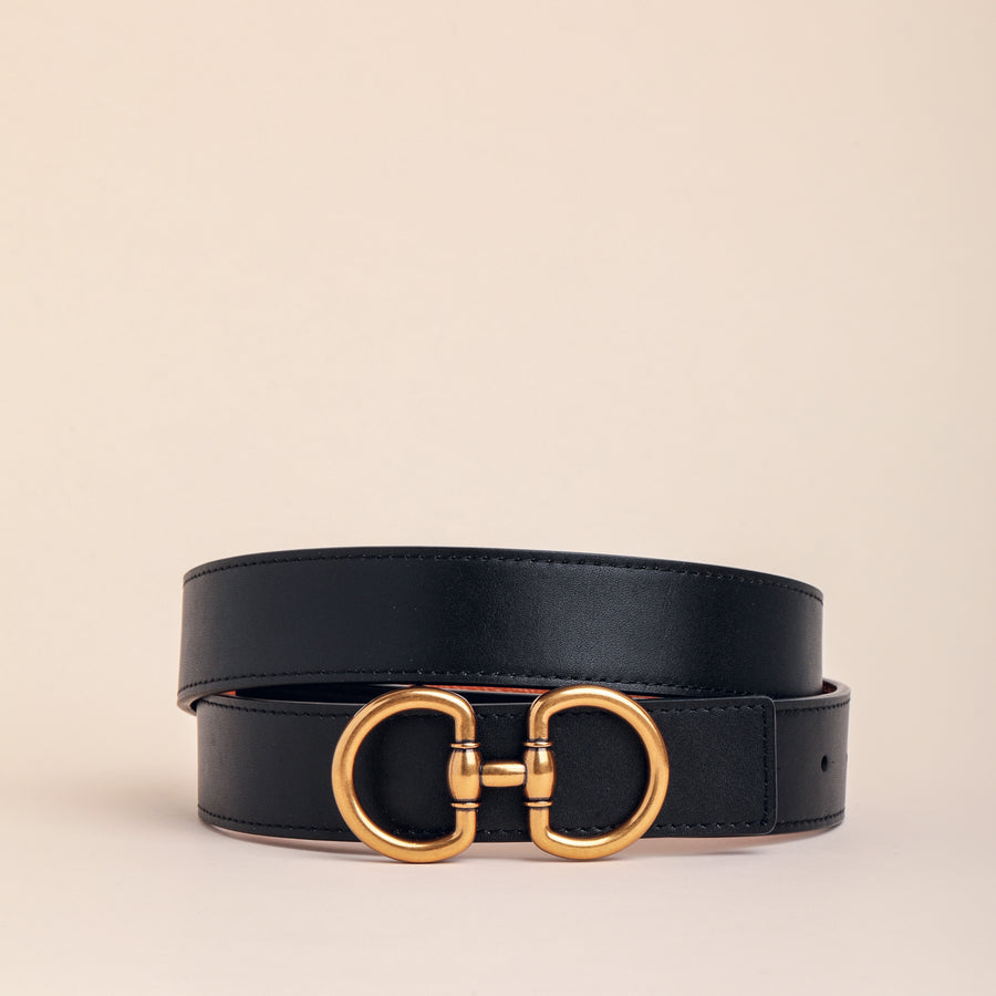 Reversible Leather Belt With Double G Buckle In Black/Brown