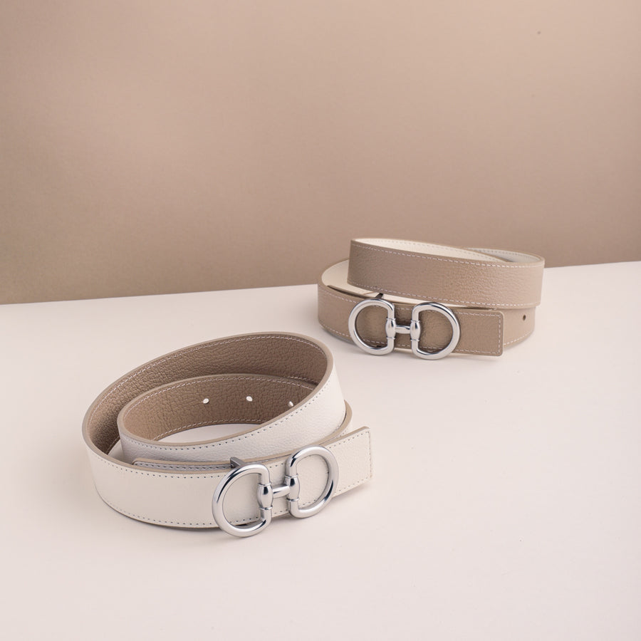 Edited Pieces Reversible White and Taupe Belt